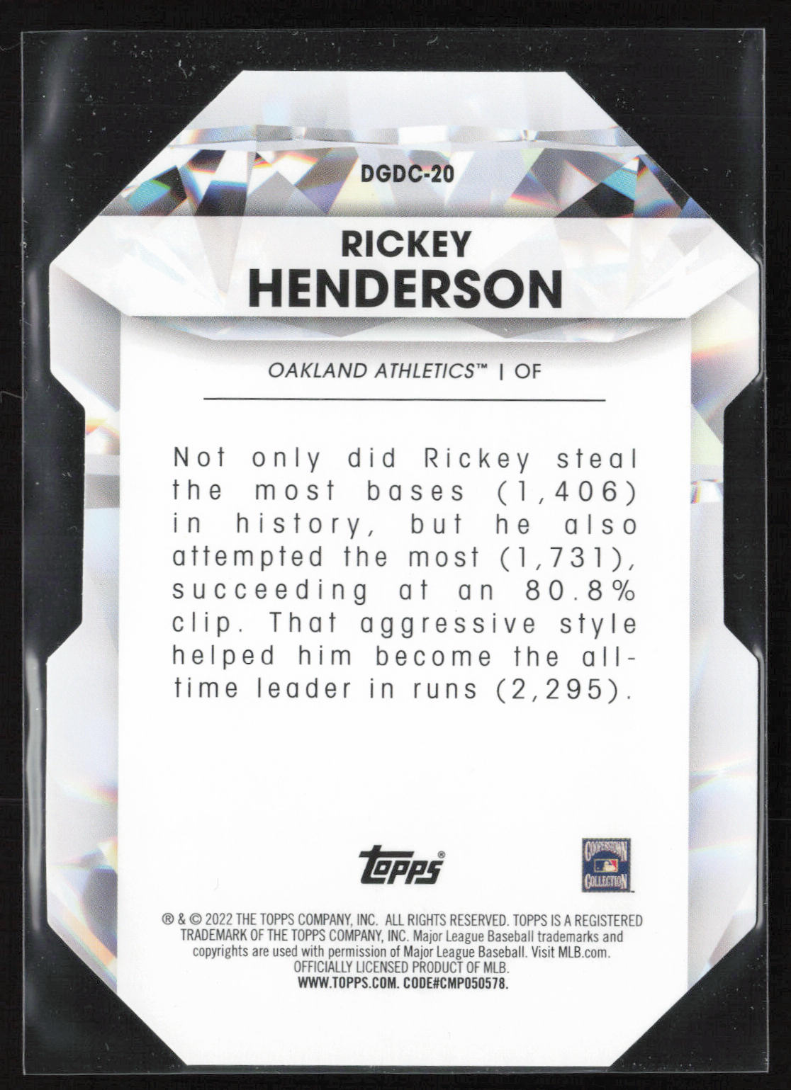 2022 Topps Chrome Update #DGC-20 Rickey Henderson Diamond Greats Die Cuts