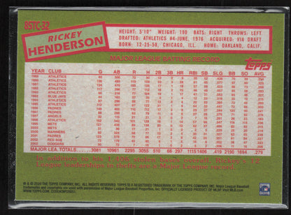 2020 Topps #85TC-32 Rickey Henderson 1985 Topps Chrome Silver