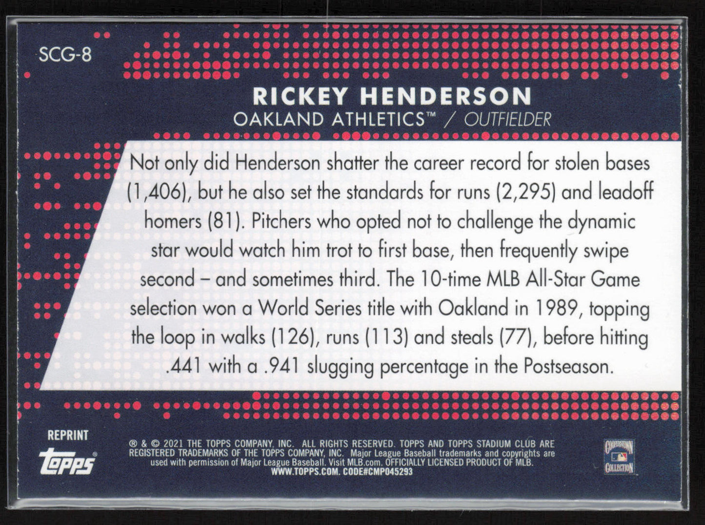 2021 Stadium Club #SCG-8 Rickey Henderson Stadium Club Greats