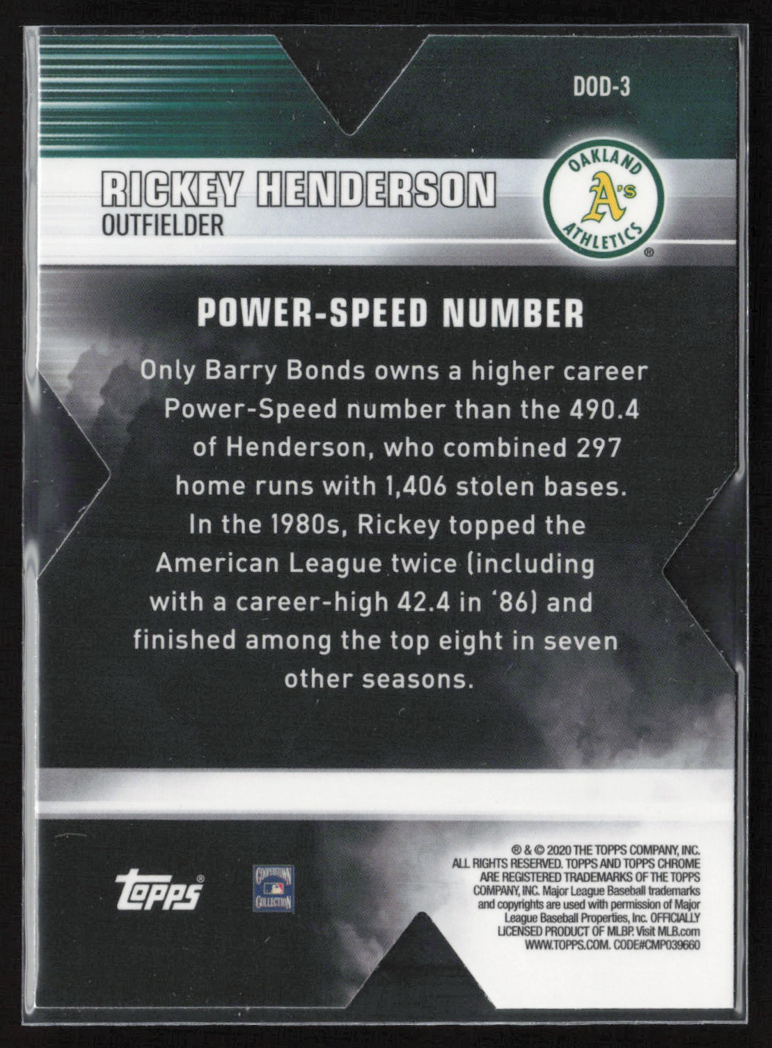 2020 Topps Chrome #DOD-3 Rickey Henderson Decade of Dominance Die Cut