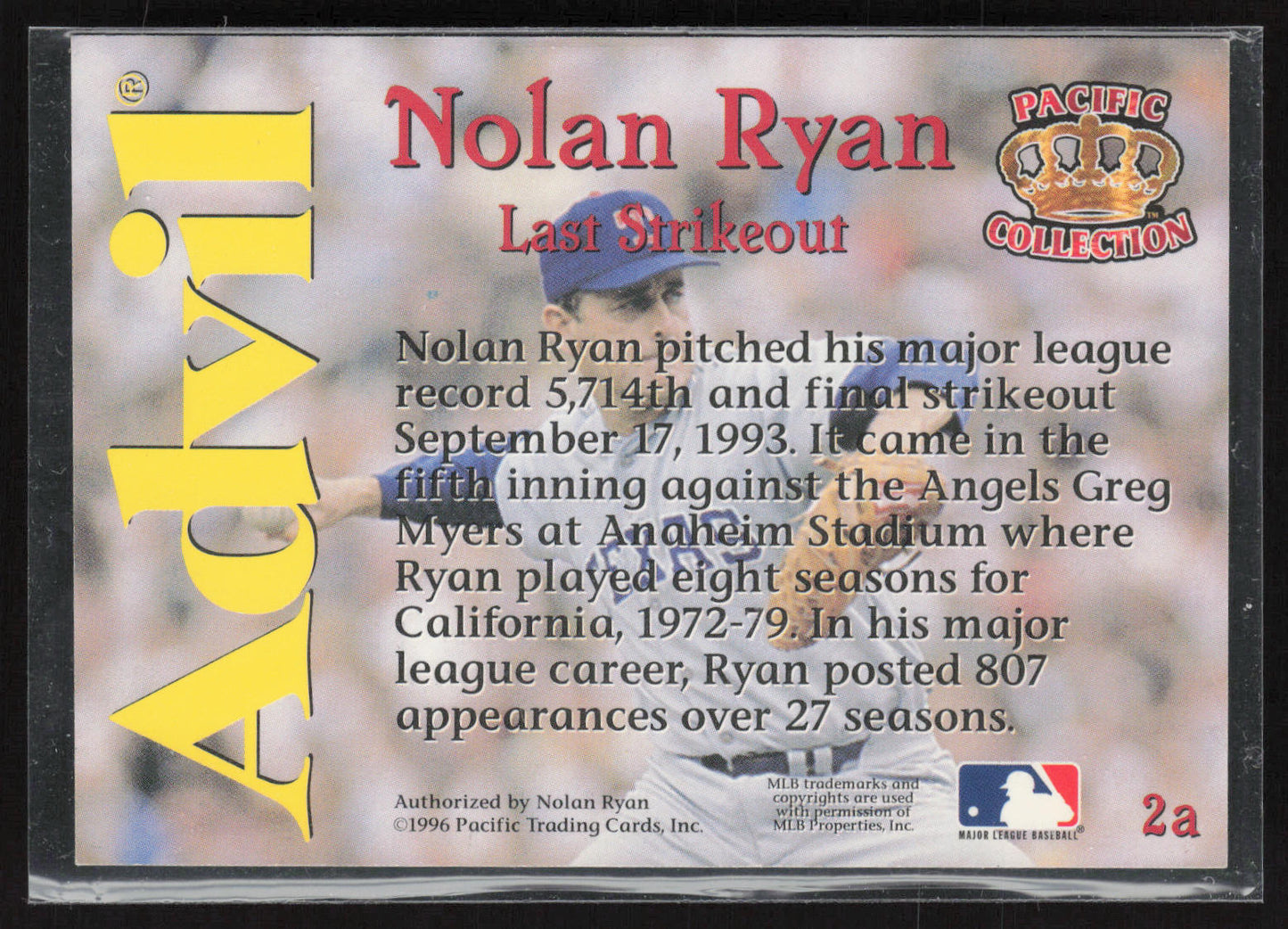 1996 Pacific Advil Nolan Ryan #2a Nolan Ryan Retail