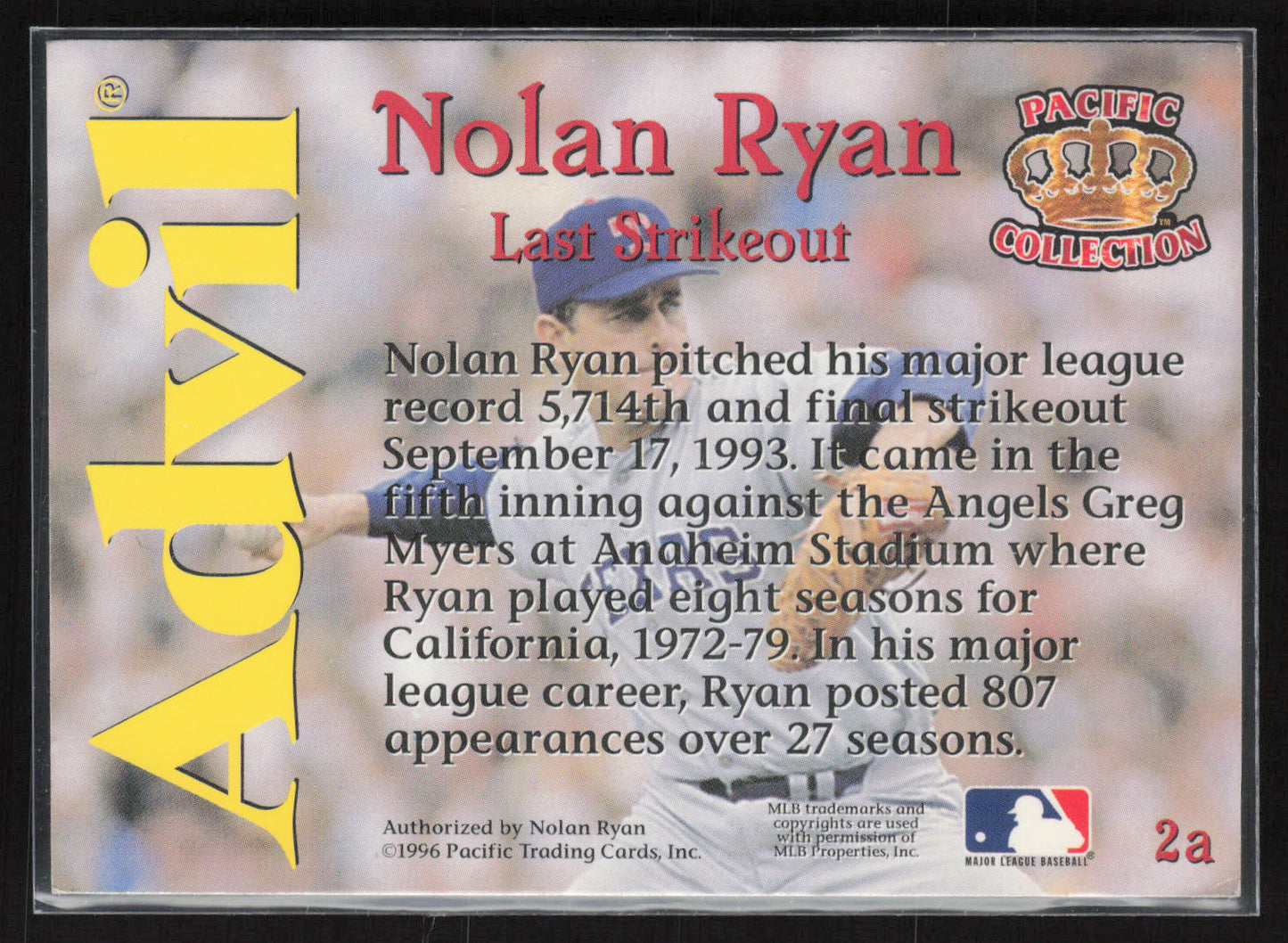 1996 Pacific Advil Nolan Ryan #2a Nolan Ryan Retail
