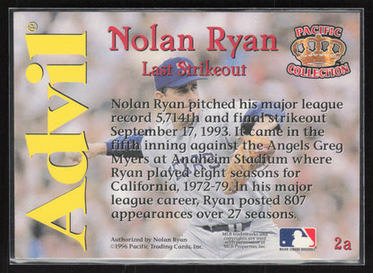 1996 Pacific Advil Nolan Ryan #2a Nolan Ryan Retail