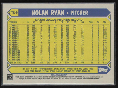 2022 Topps Update #87TBU-34 Nolan Ryan 1987 Topps Baseball 35th Anniversary