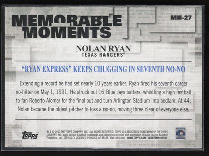 2017 Topps #MM-27 Nolan Ryan Memorable Moments