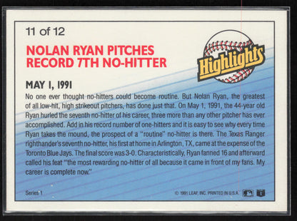 1992 Donruss Highlights #11 of 12 Nolan Ryan