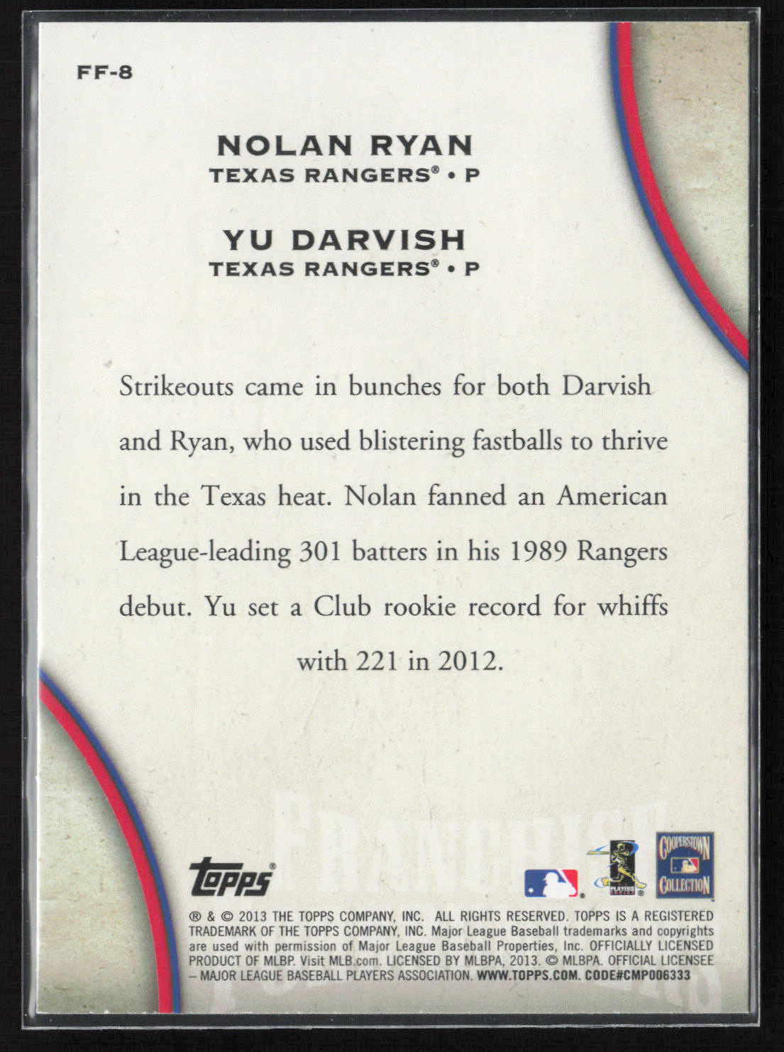2013 Topps Update #FF-8 Yu Darvish / Nolan Ryan Franchise Forerunners