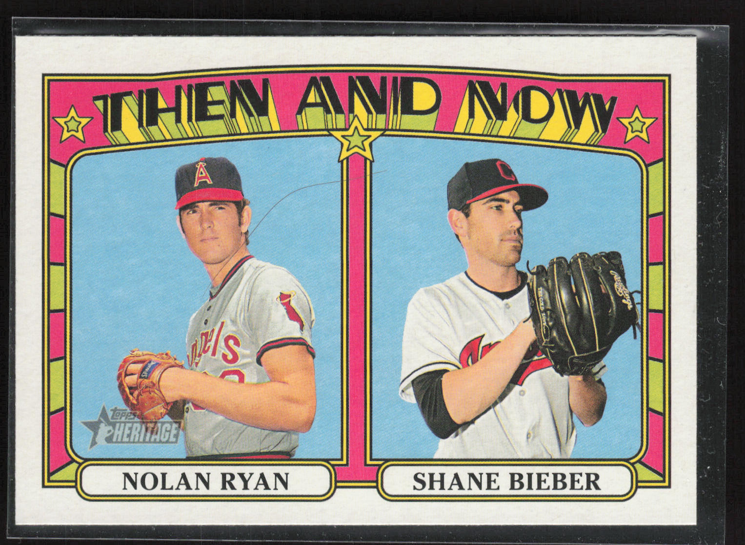 2021 Topps Heritage #TN-15 Nolan Ryan / Shane Bieber Then and Now