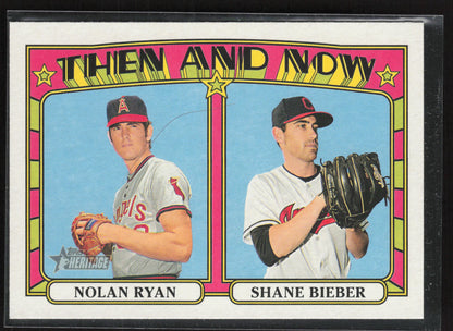 2021 Topps Heritage #TN-15 Nolan Ryan / Shane Bieber Then and Now