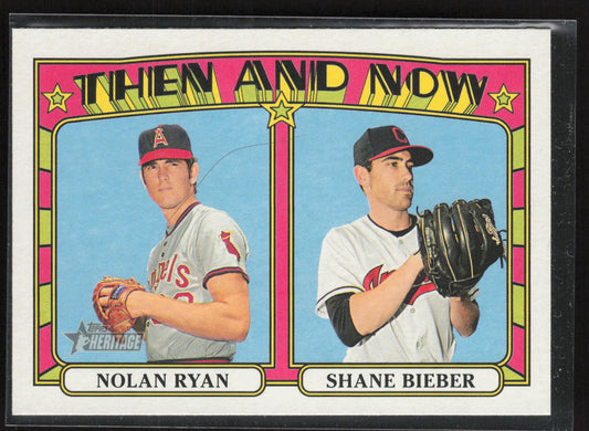 2021 Topps Heritage #TN-15 Nolan Ryan / Shane Bieber Then and Now