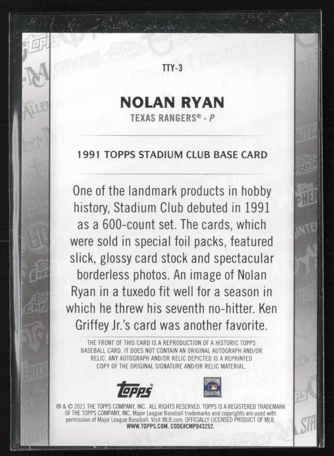 2021 Topps #TTY-3 Nolan Ryan Topps Through the Years