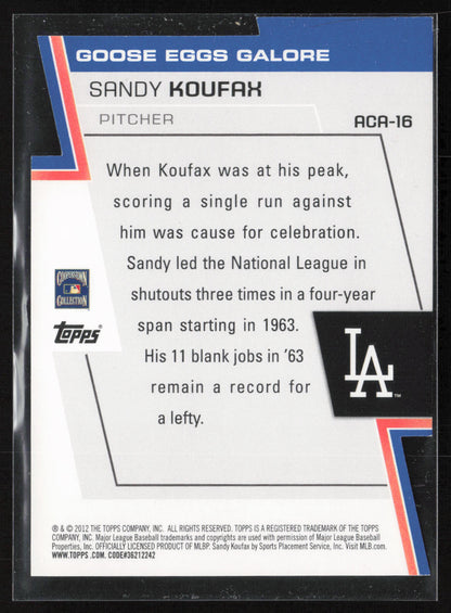 2012 Topps #ACA-16 Sandy Koufax A Cut Above