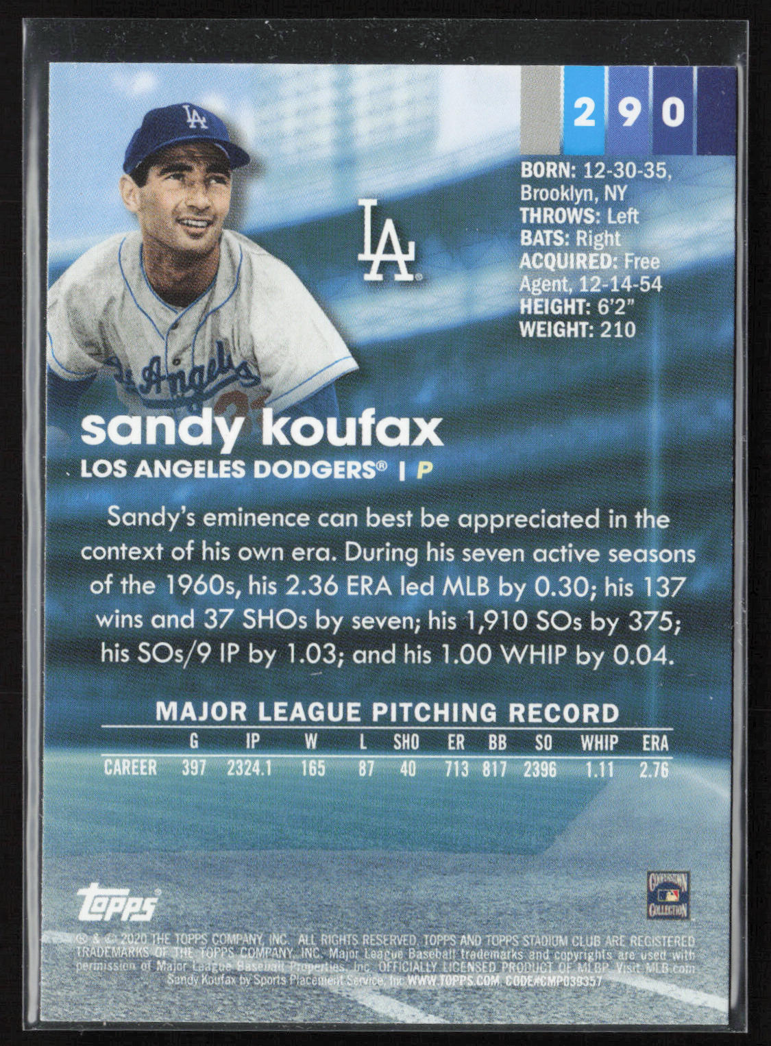 2020 Stadium Club #290 Sandy Koufax