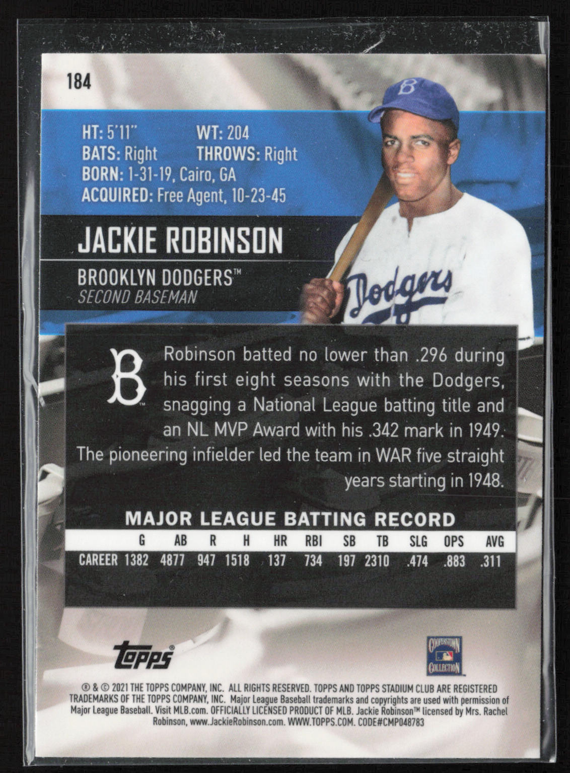 2021 Stadium Club Chrome #184 Jackie Robinson