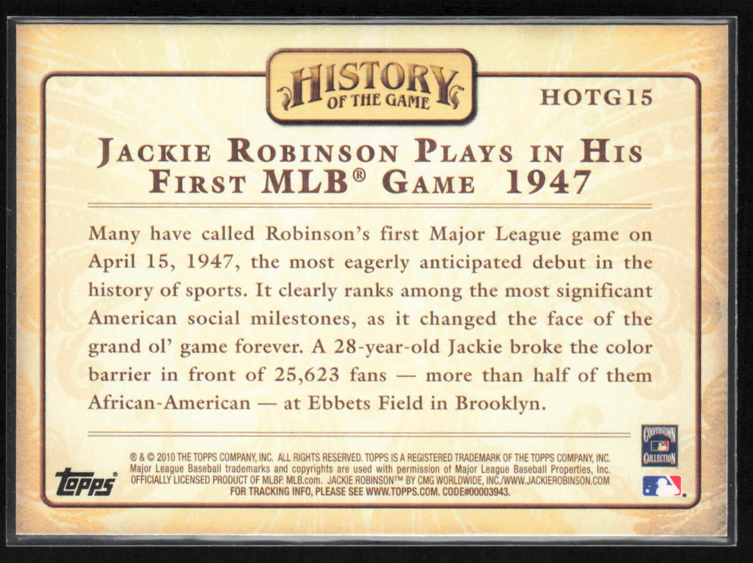 2010 Topps #HOTG15 Jackie Robinson History of the Game