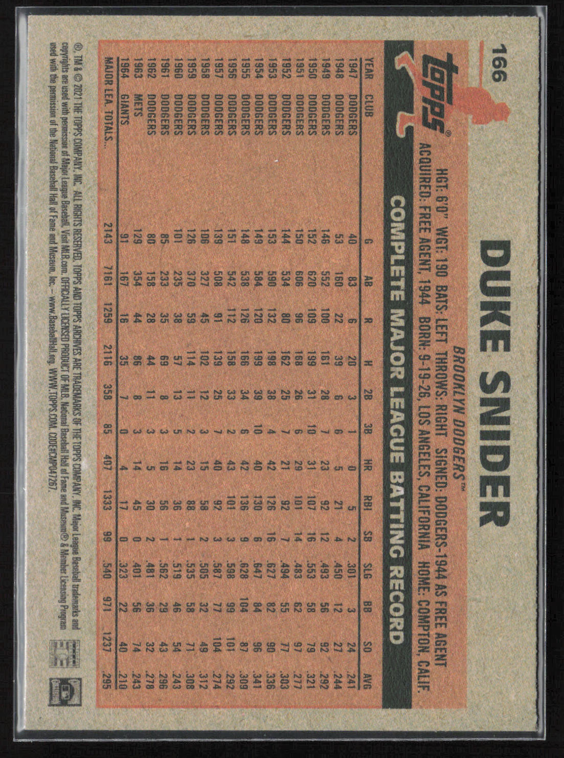 2021 Topps Archives #166 Duke Snider