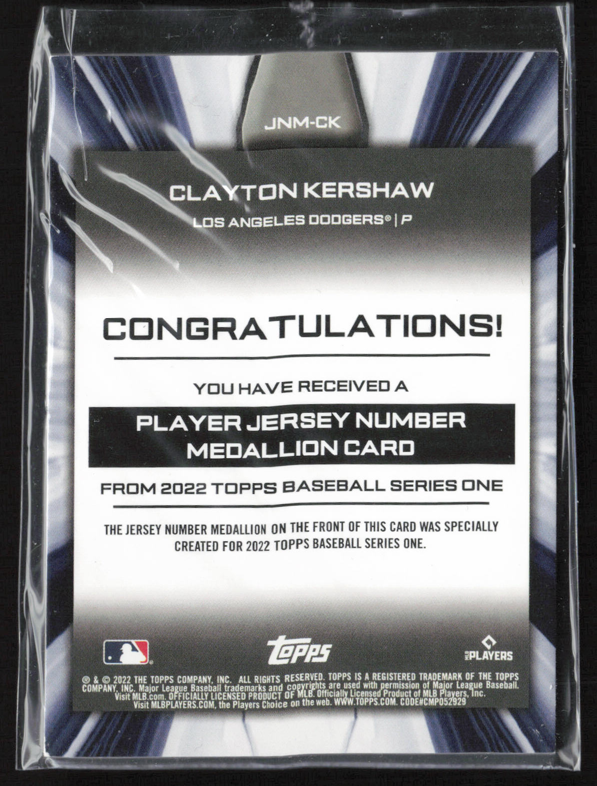 2022 Topps #JNM-CK Clayton Kershaw Player Jersey Number Medallion