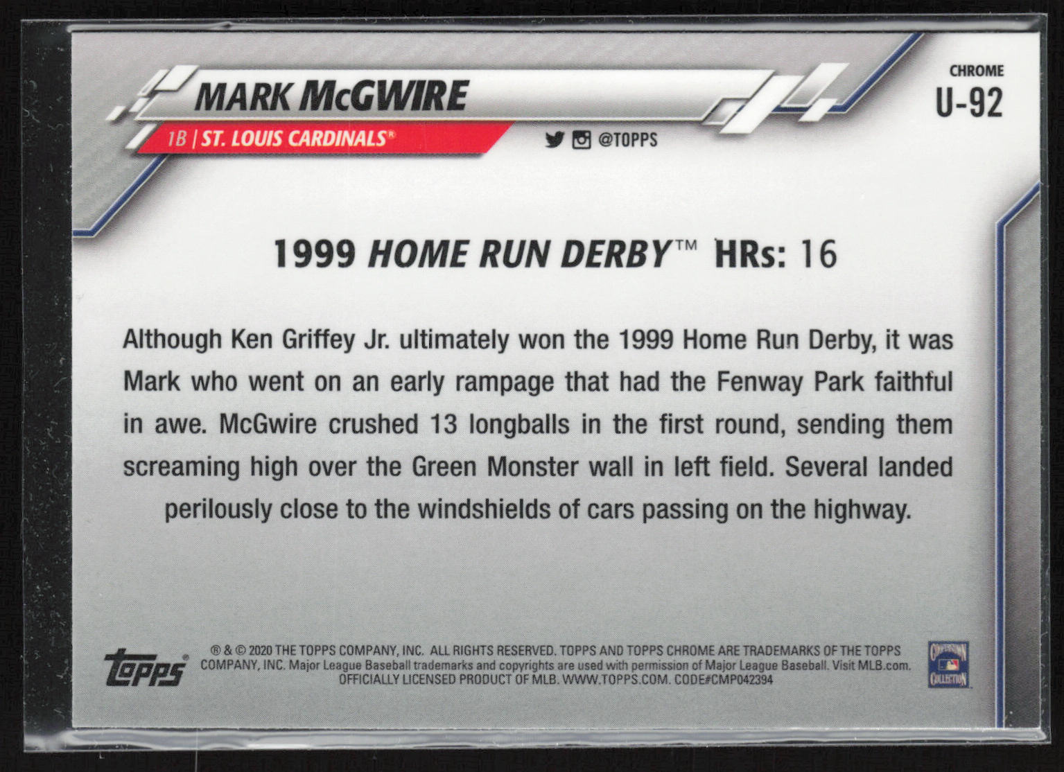2020 Topps Chrome Update #U-92 Mark McGwire