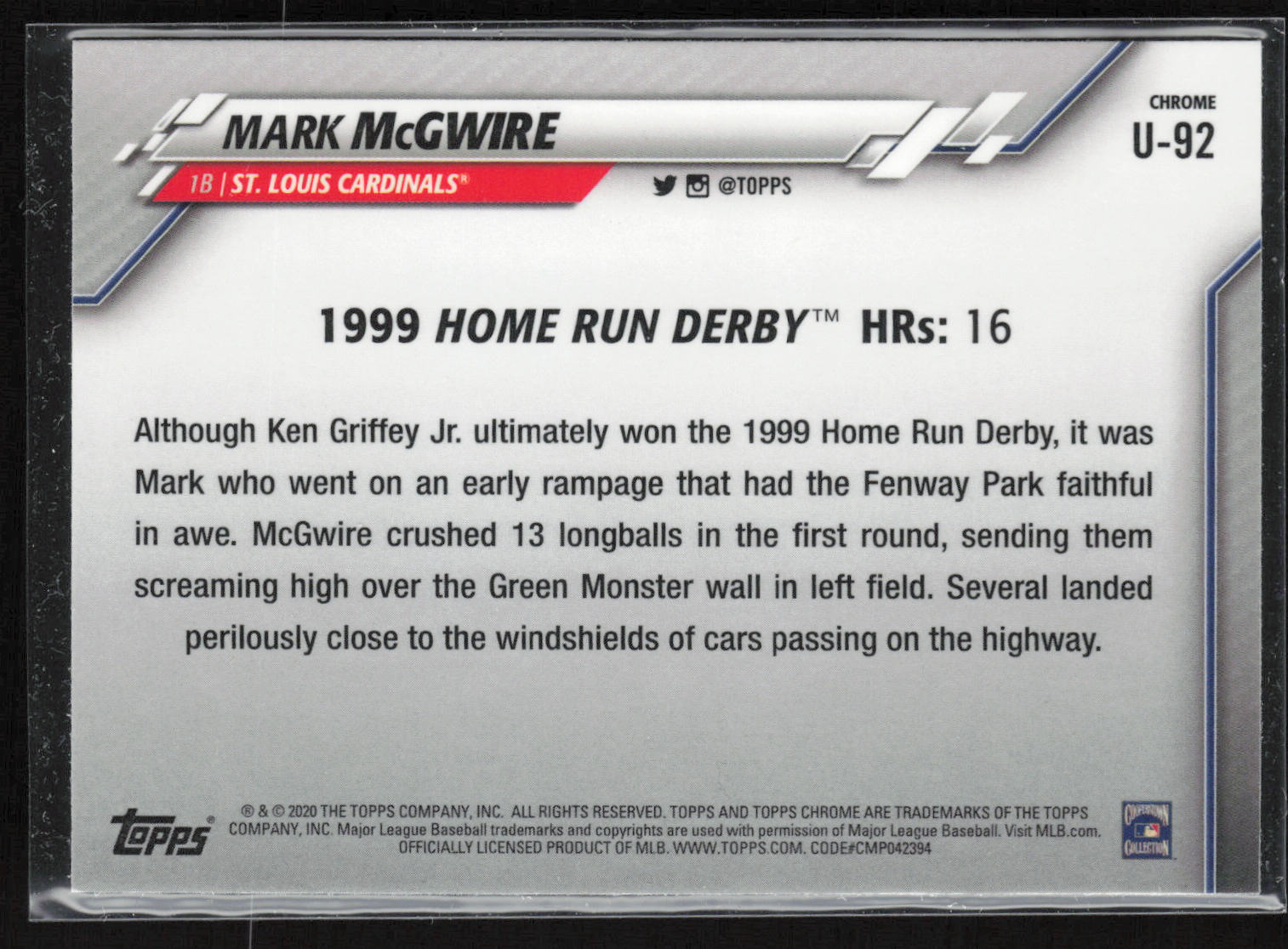 2020 Topps Chrome Update #U-92 Mark McGwire