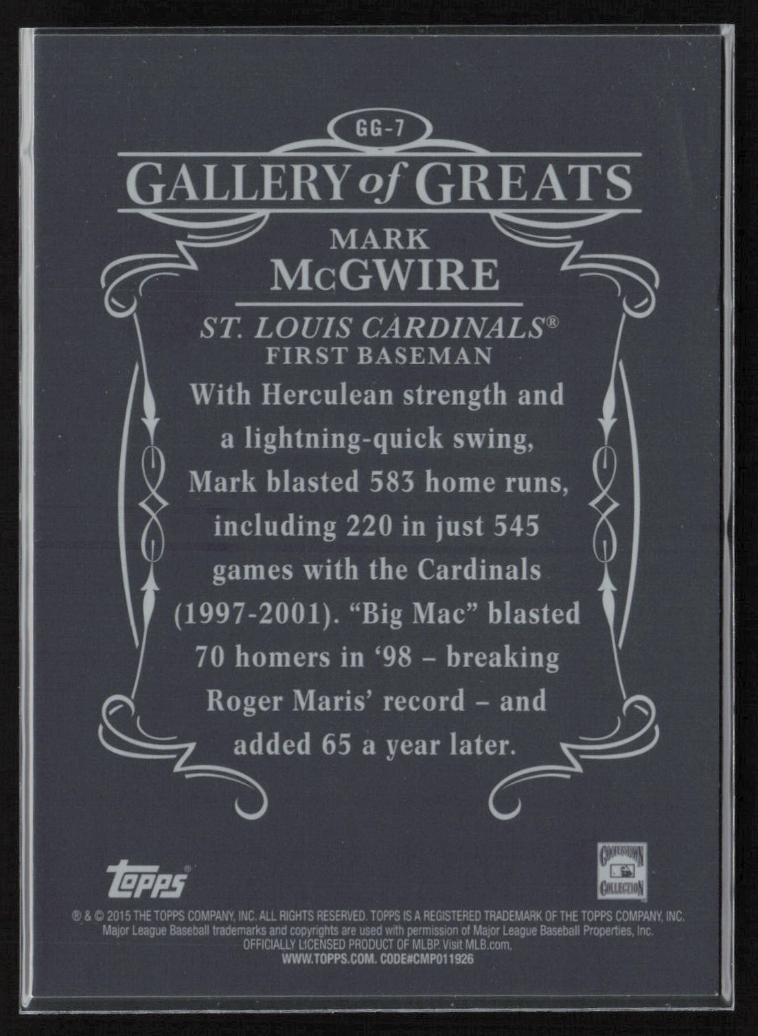 2015 Topps #GG-7 Mark McGwire Gallery of Greats