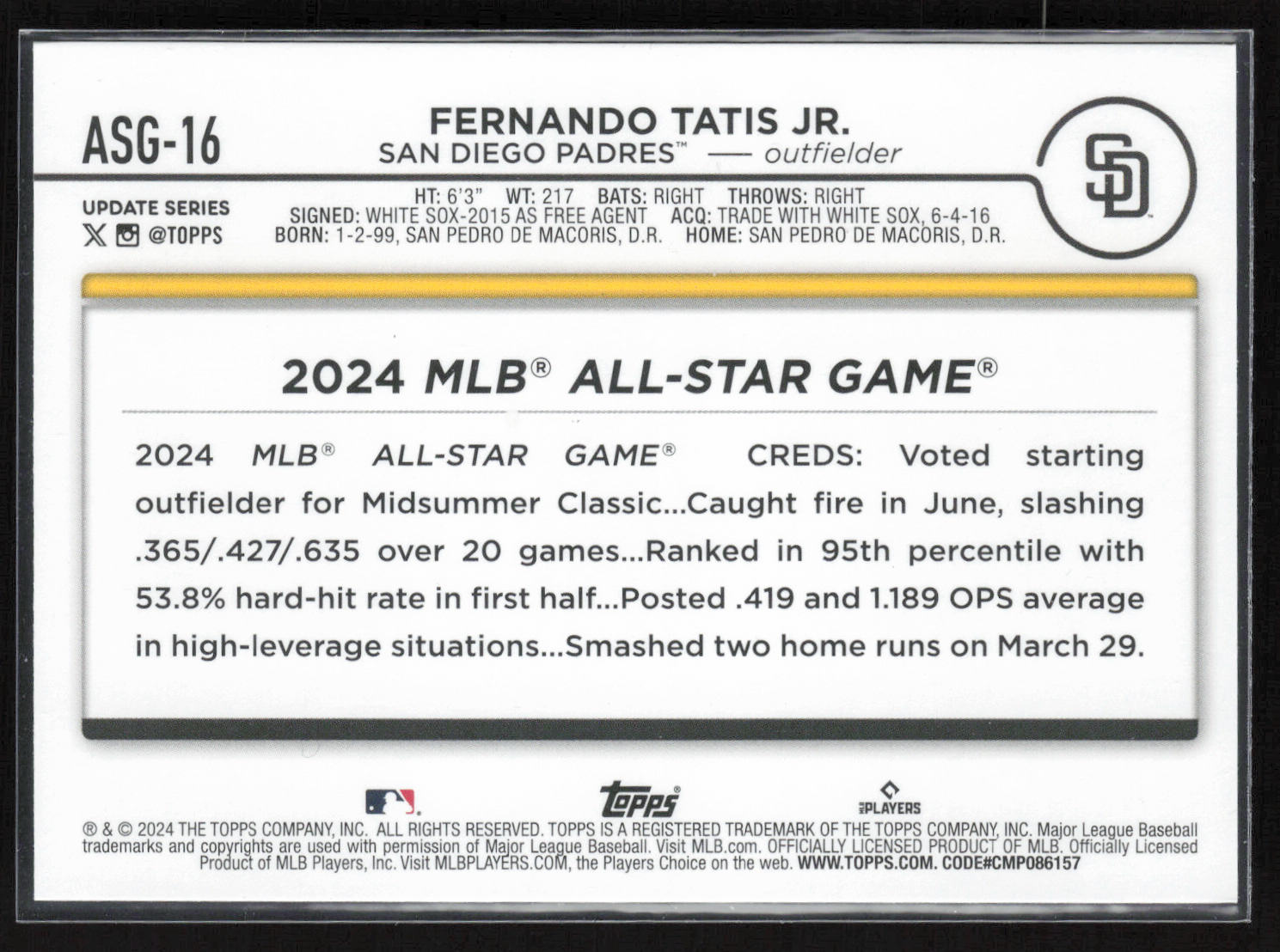 2024 Topps Update #ASGC-16 Fernando Tatis Jr. All Star Game