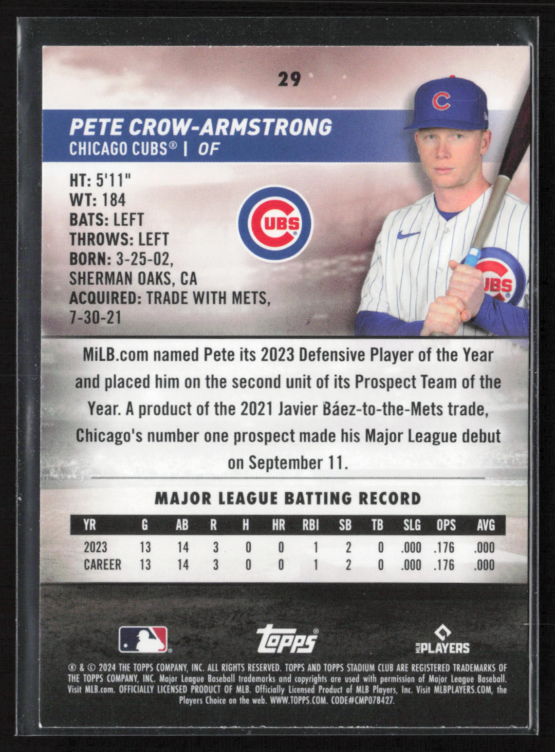 2024 Stadium Club #29 Pete Crow-Armstrong Red Foil