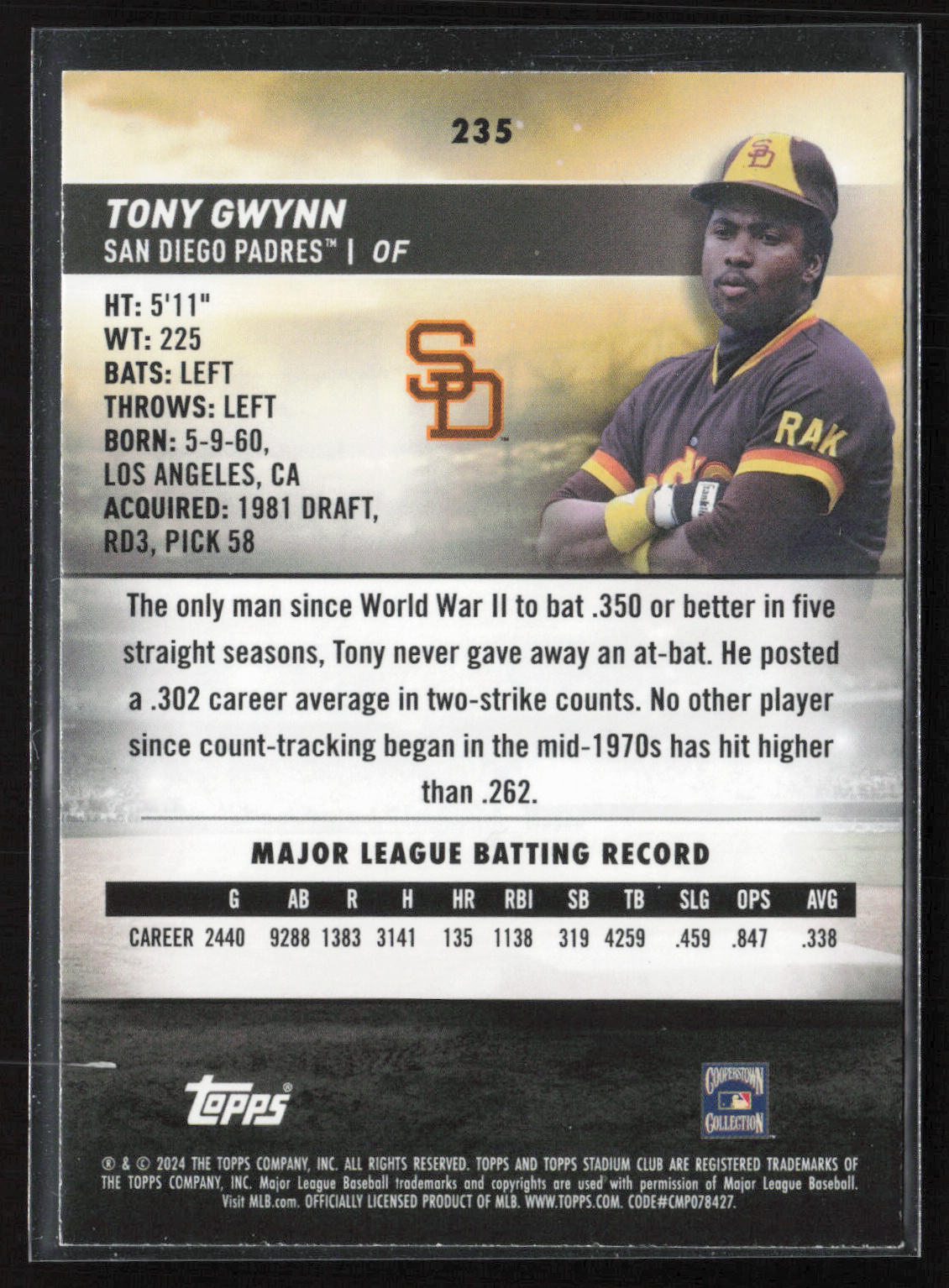 2024 Stadium Club #235 Tony Gwynn Sepia