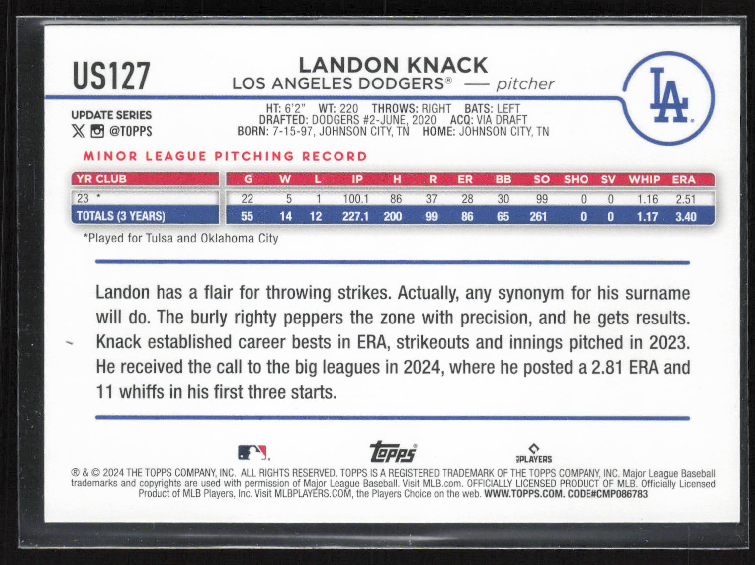 2024 Topps Update #US127 Landon Knack Holiday