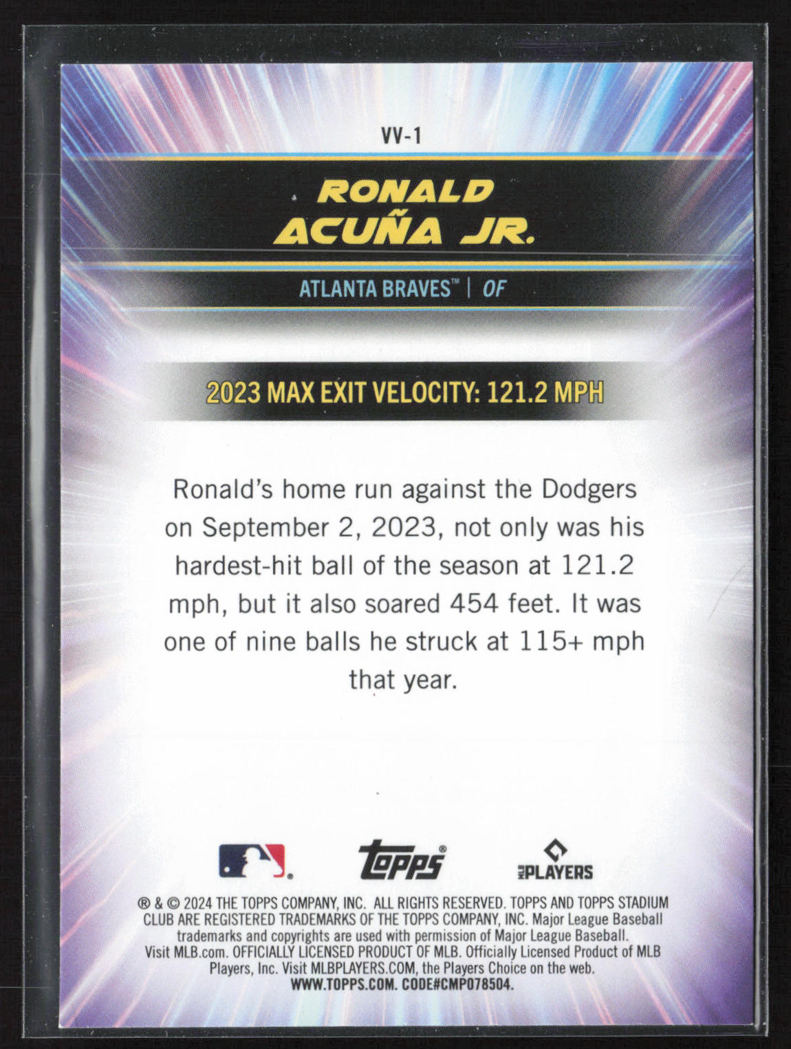 2024 Stadium Club #VV-1 Ronald Acuna Jr. Virtuosos of Velocity