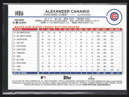 2024 Topps Holiday #H86 Alexander Canario Silver Glitter