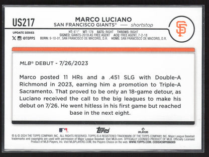 2024 Topps Update #US217 Marco Luciano Royal Blue
