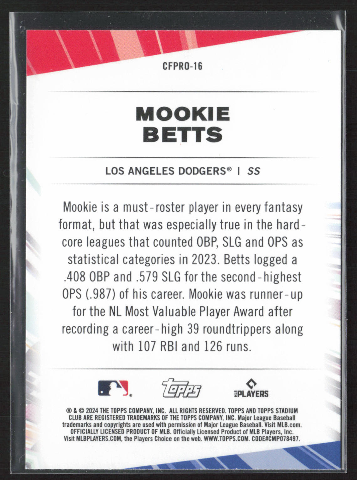 2024 Stadium Club #CFPRO-16 Mookie Betts Chief Fantasy Professionals