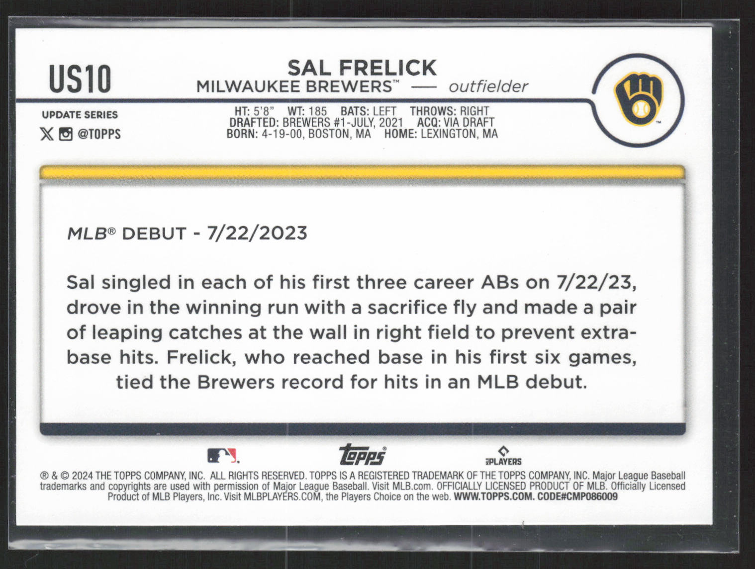 2024 Topps Update #US10 Sal Frelick Rainbow Foil