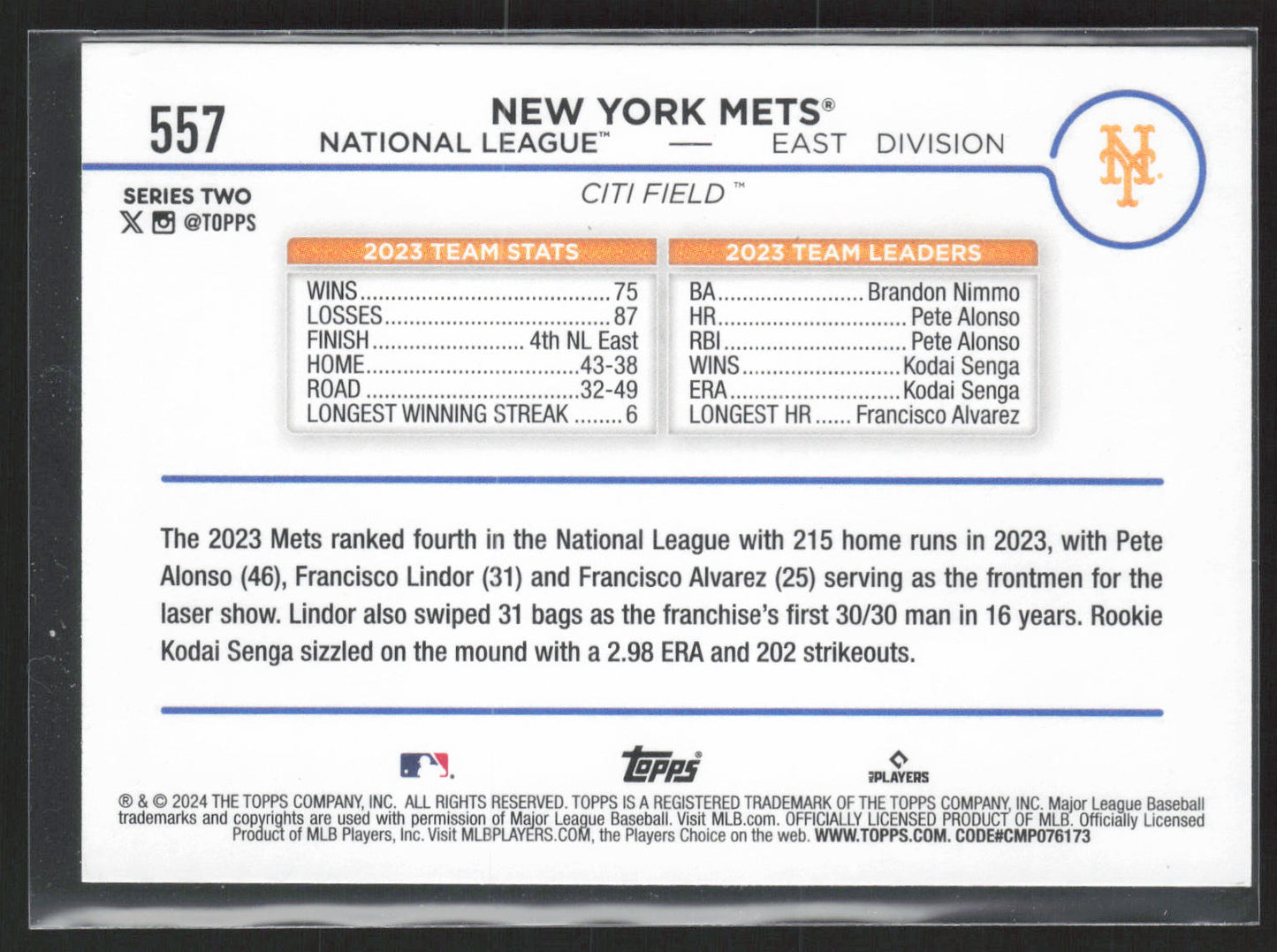 2024 Topps #557 New York Mets Yellow