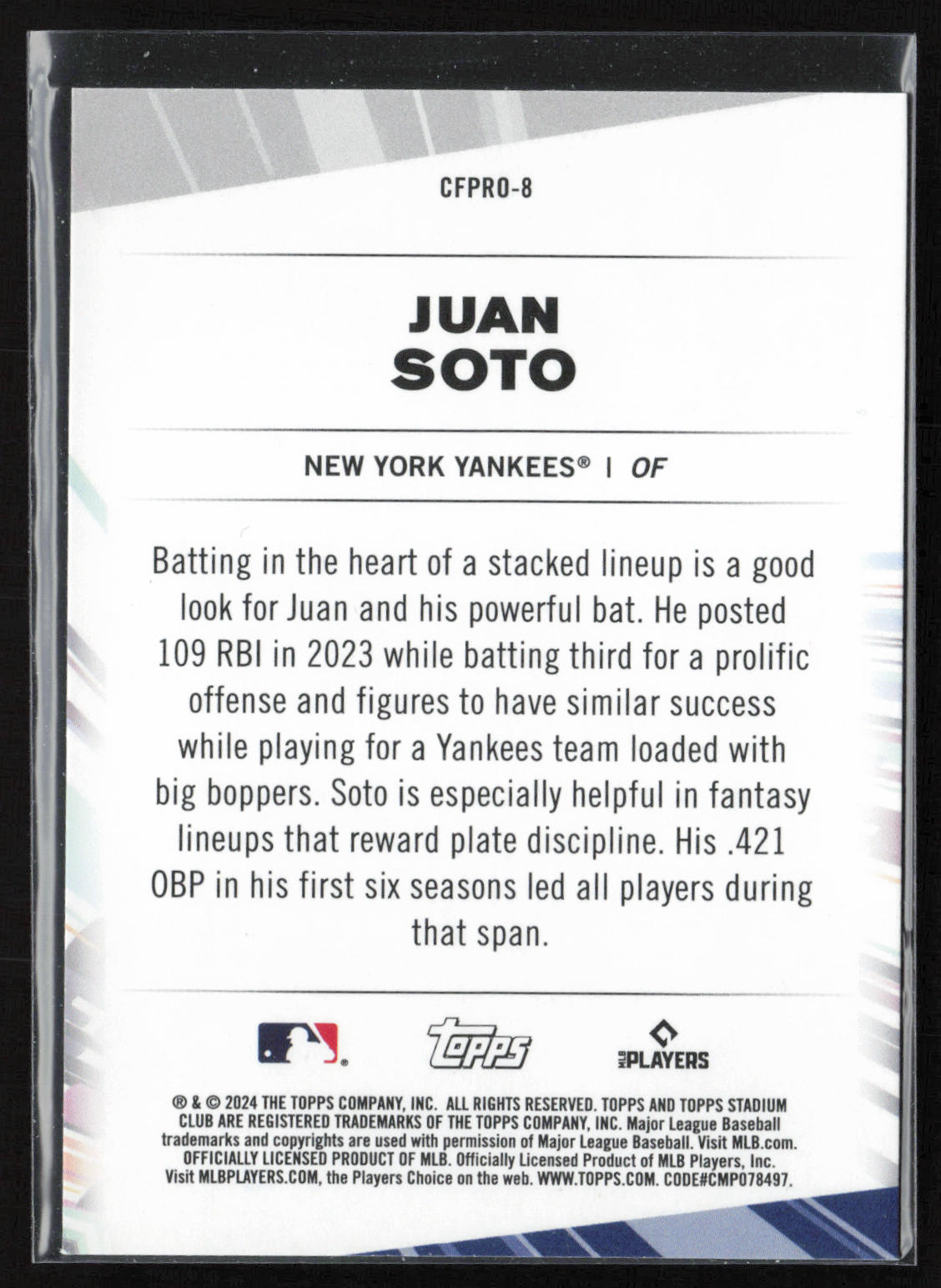 2024 Stadium Club #CFPRO-8 Juan Soto Chief Fantasy Professionals