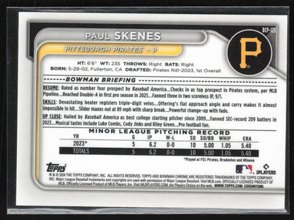 2024 Bowman #BCP-125 Paul Skenes Chrome Prospects Mojo Refractors
