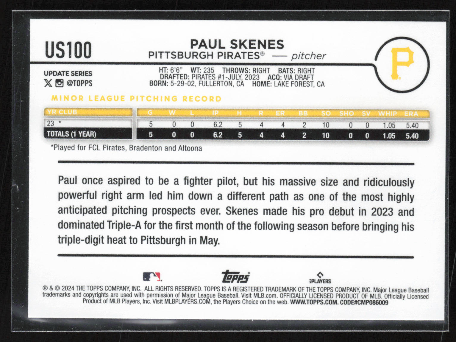 2024 Topps Update #US100 Paul Skenes