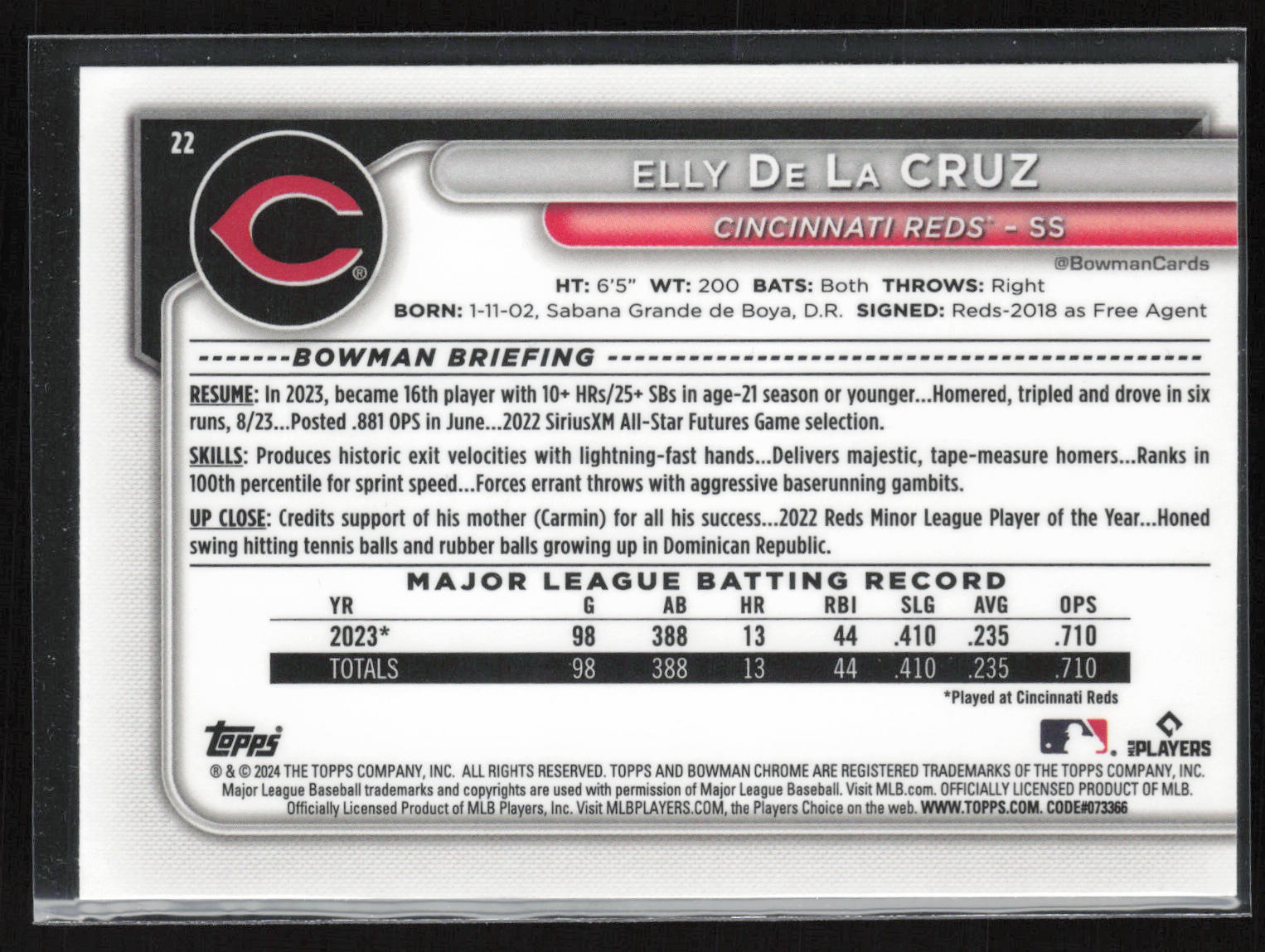 2024 Bowman #22 Elly De La Cruz Chrome Mojo Refractors