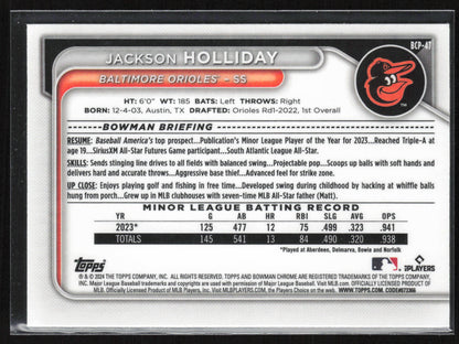 2024 Bowman #BCP-47 Jackson Holliday Chrome Prospects Mojo Refractor