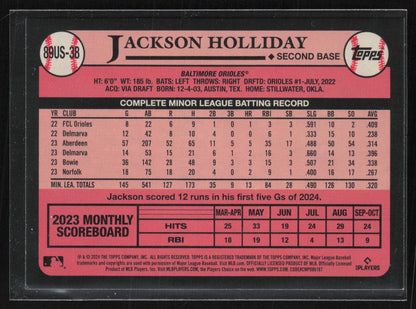 2024 Topps Update #89US-38 Jackson Holliday 1989 Topps Baseball 35th Anniversary