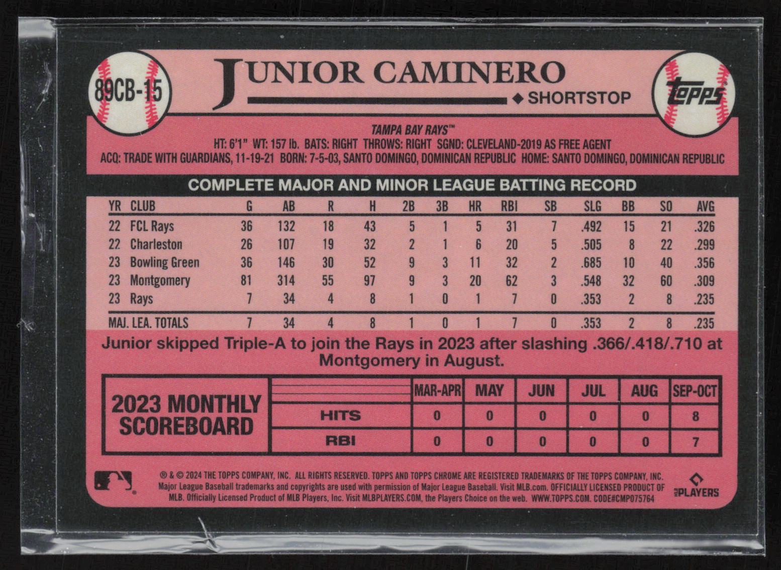 2024 Topps Chrome #89CB-15 Junior Caminero 1989 Topps Baseball 35th Anniversary