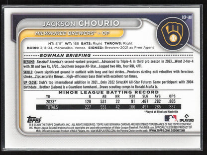 2024 Bowman #BCP-140 Jackson Chourio Chrome Prospects