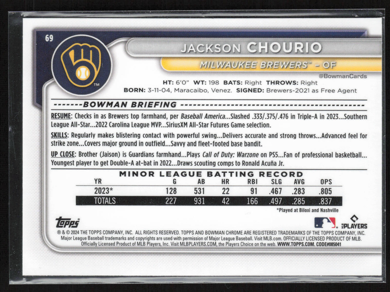 2024 Bowman Chrome #69 Jackson Chourio