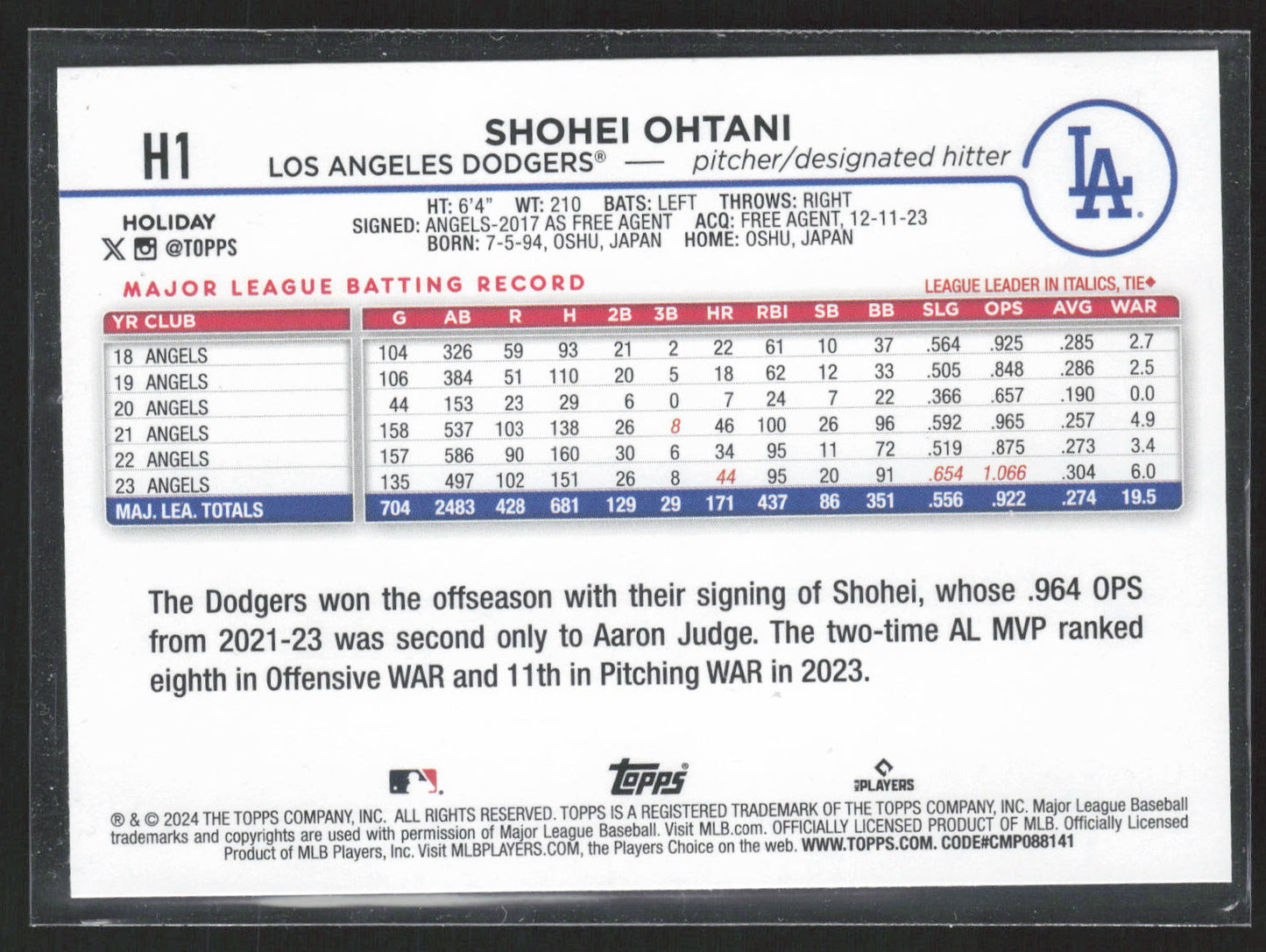 2024 Topps Holiday #H1 Shohei Ohtani