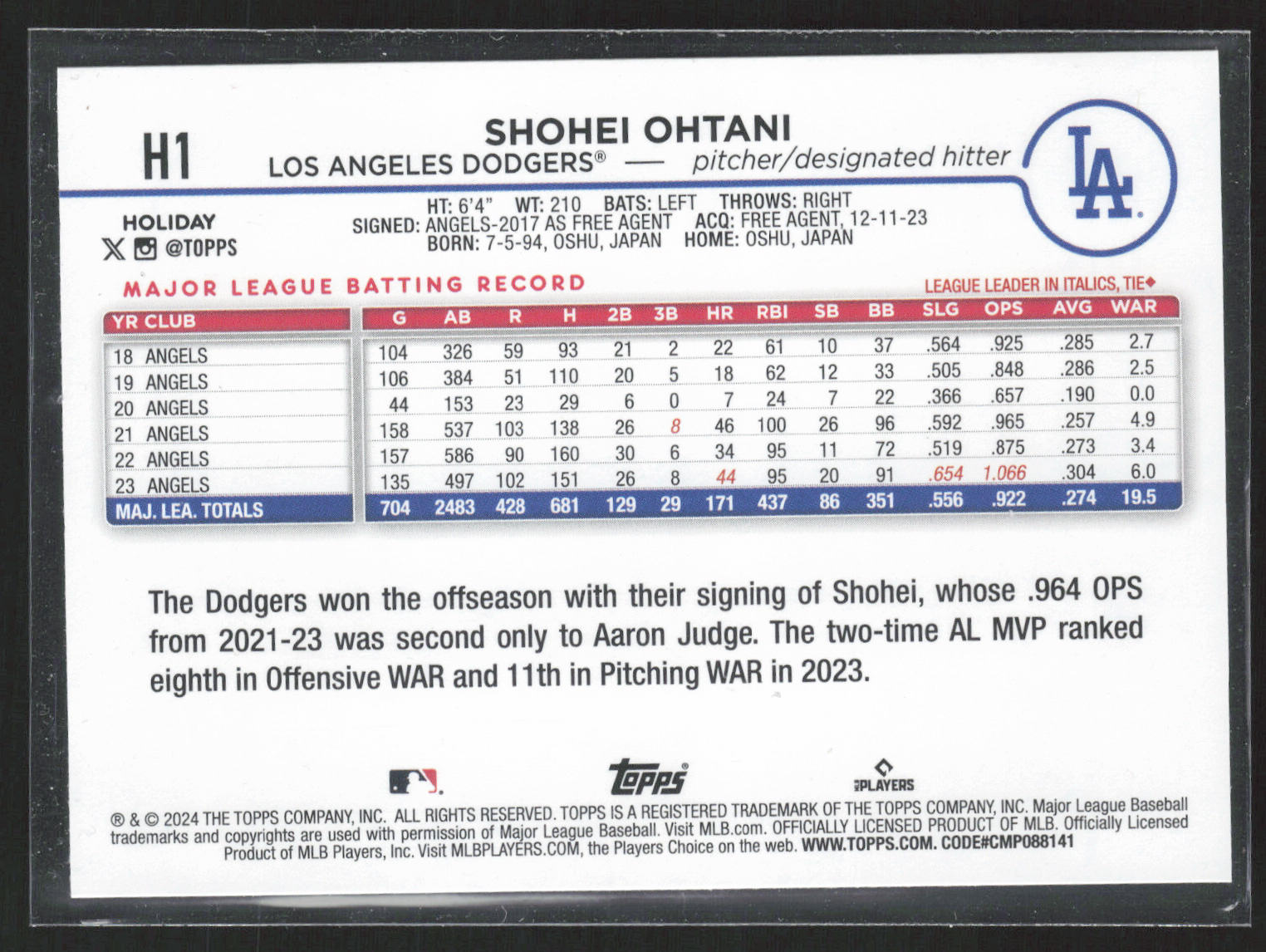 2024 Topps Holiday #H1 Shohei Ohtani