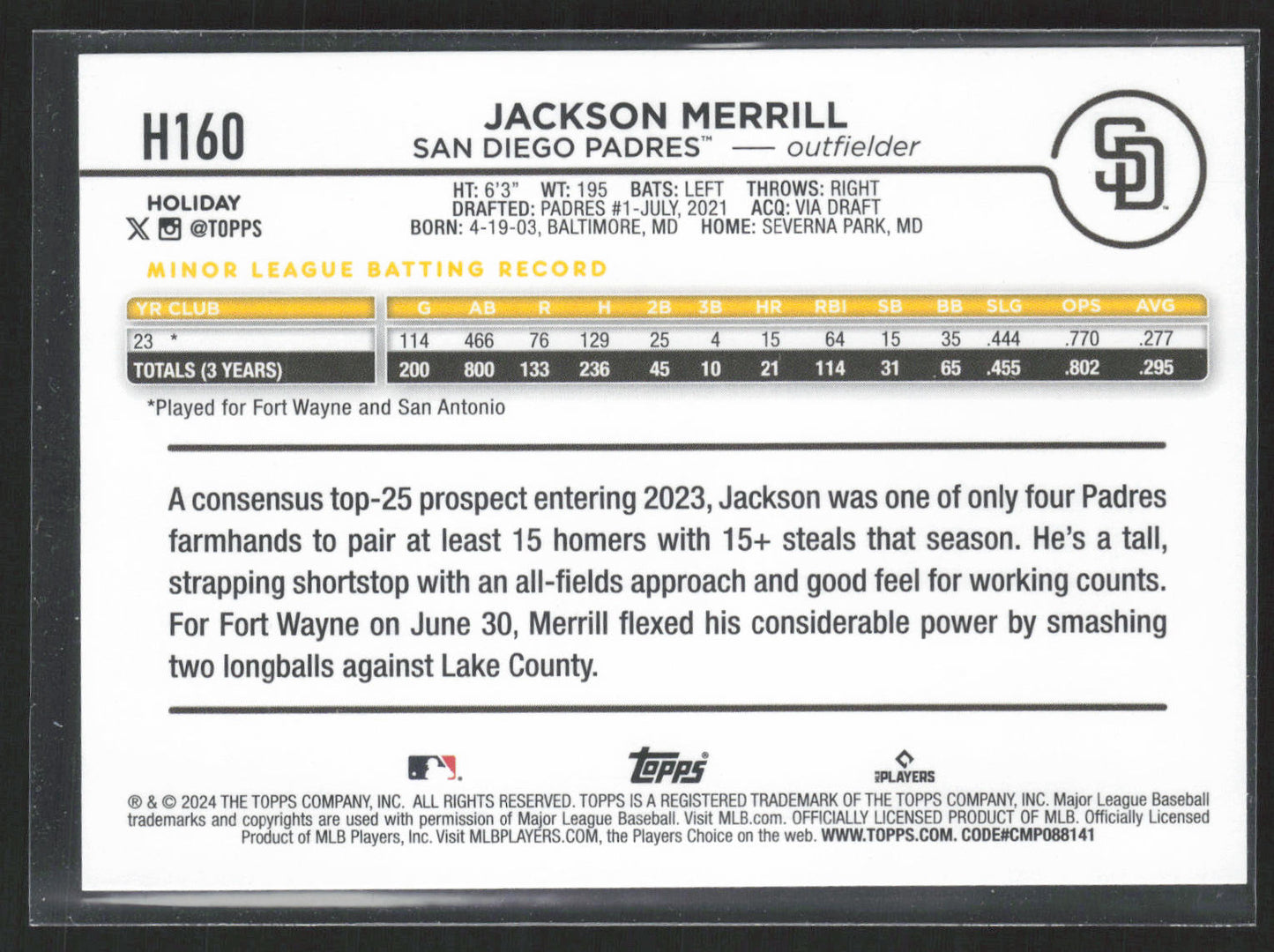 2024 Topps Holiday #H160 Jackson Merrill