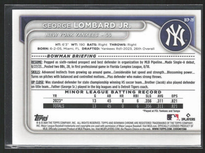 2024 Bowman #BCP-79 George Lombard Jr. Chrome Prospects Mojo Refractors