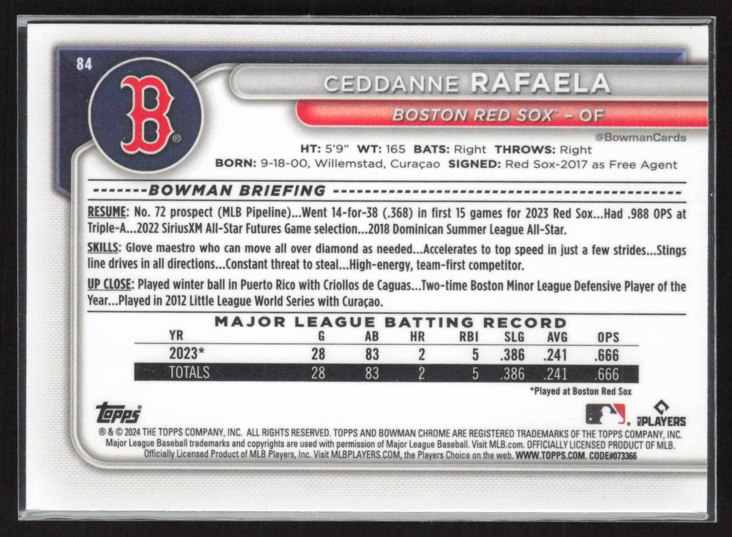 2024 Bowman #84 Ceddanne Rafaela Chrome Mojo Refractors