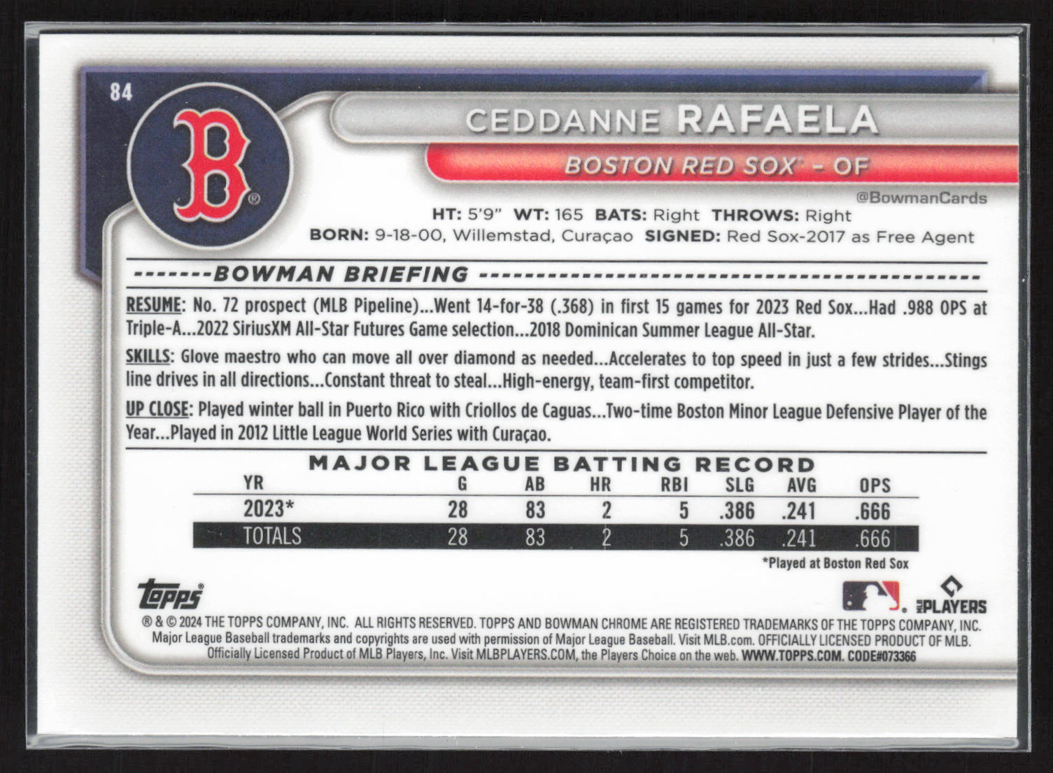 2024 Bowman #84 Ceddanne Rafaela Chrome Mojo Refractors