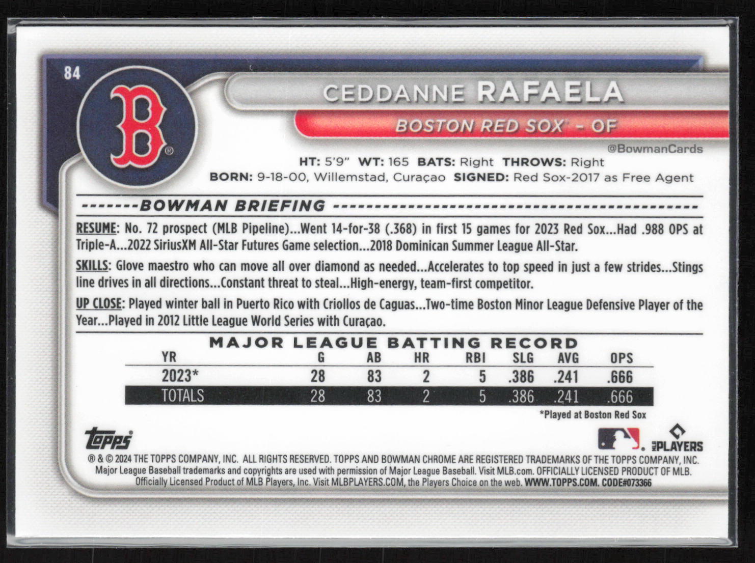 2024 Bowman #84 Ceddanne Rafaela Chrome Mojo Refractors